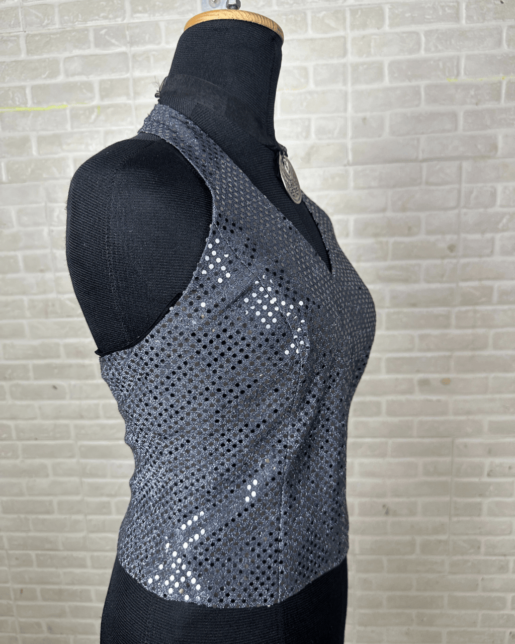 Montego Silver Sequin Halter Top – XS/S - Funkify