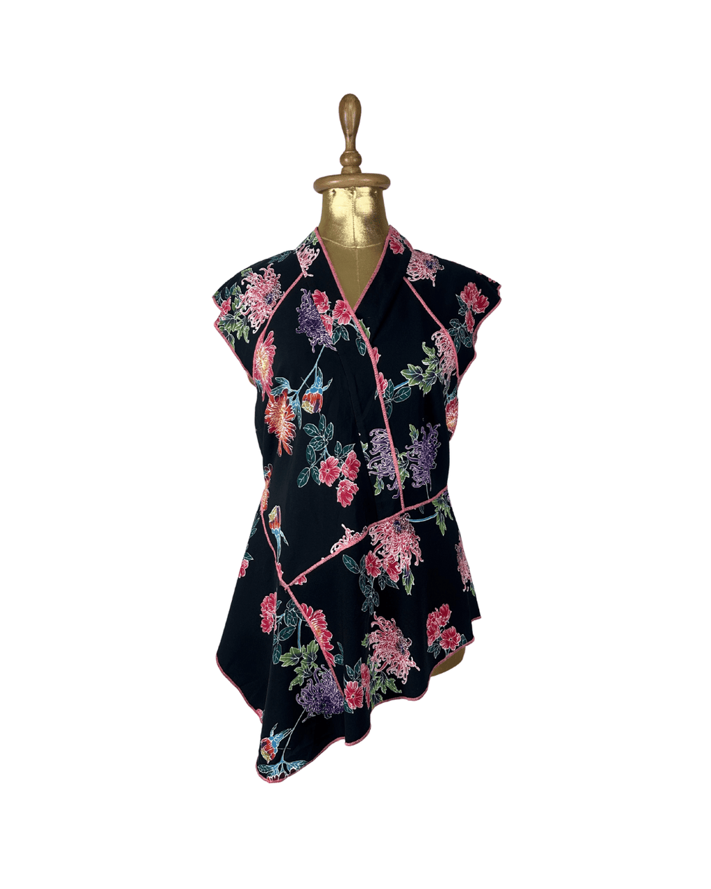 M&S Limited Edition Asian - inspired Floral Asymmetrical Wrap Blouse - Funkify