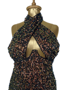Multicolor Sequin Keyhole Front Halter Dress - UK 12 - Funkify