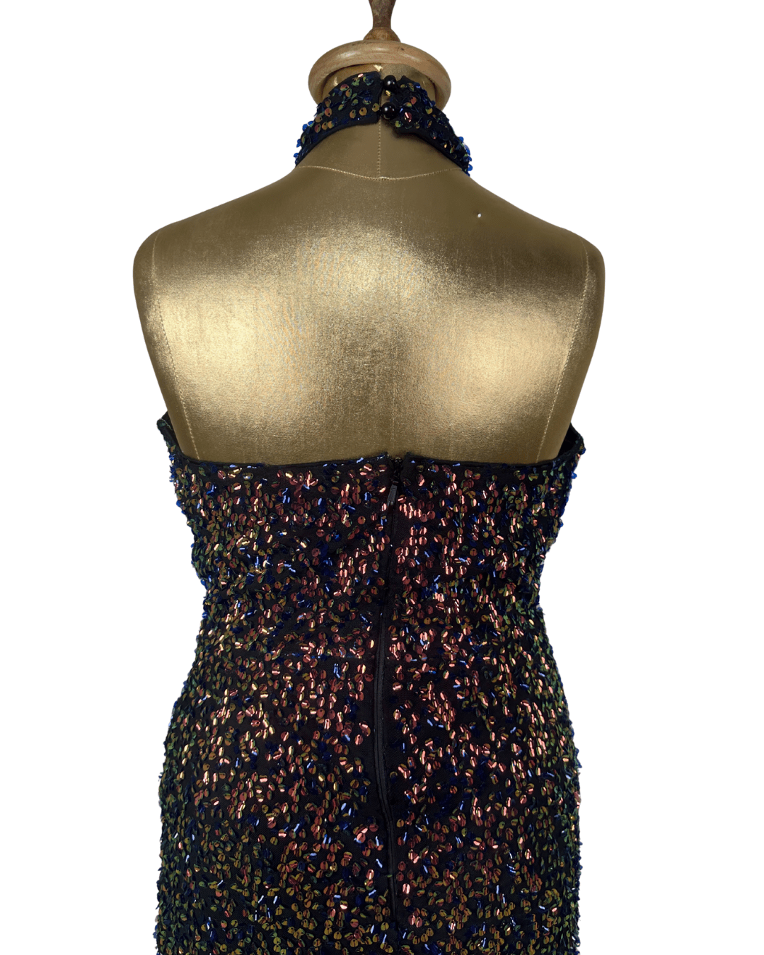Multicolor Sequin Keyhole Front Halter Dress - UK 12 - Funkify