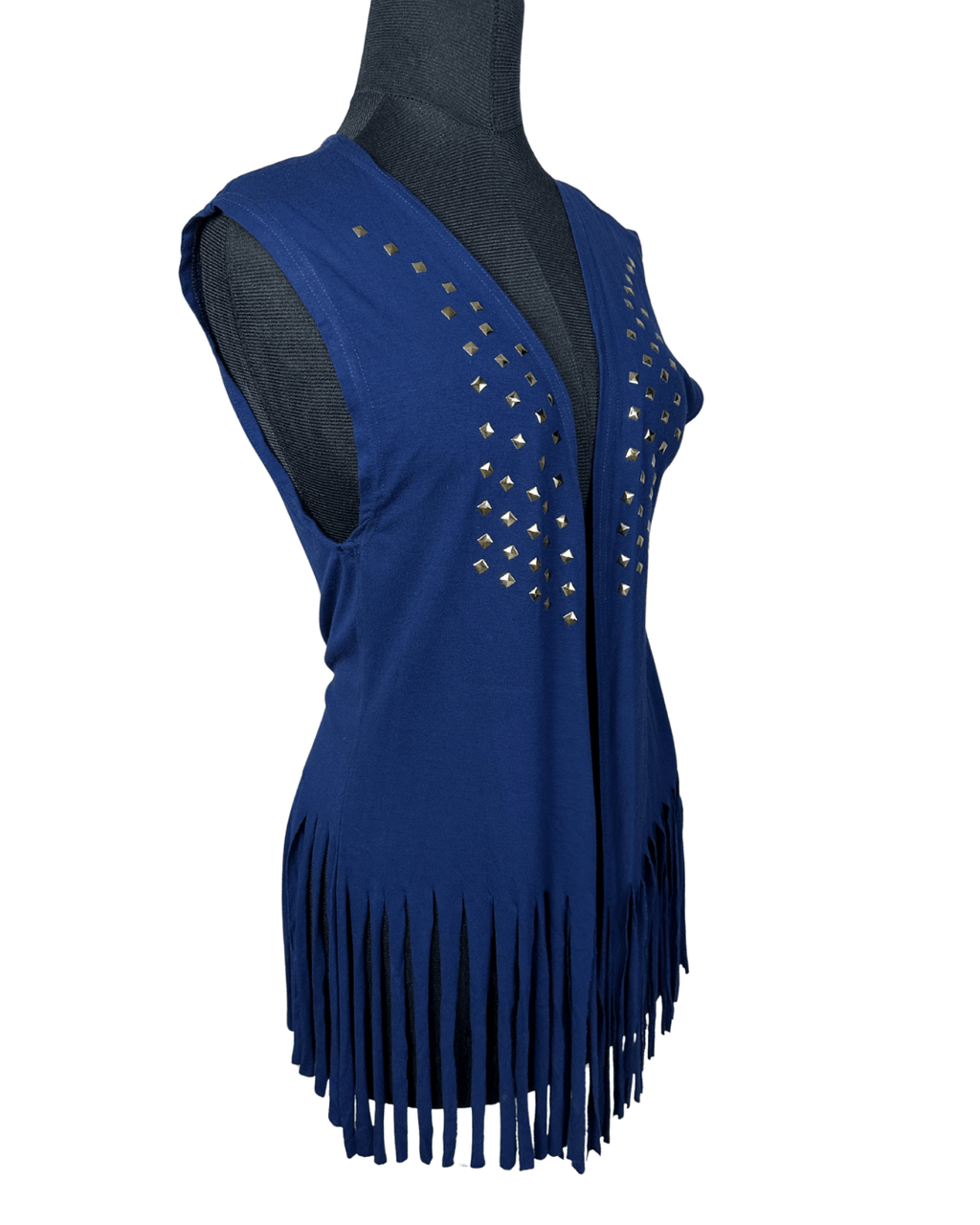 Navy Fringe Vest with Gold Studs - Funkify