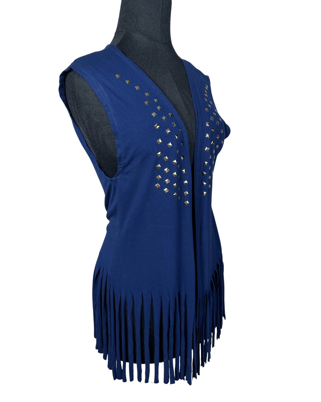 Navy Fringe Vest with Gold Studs - Funkify