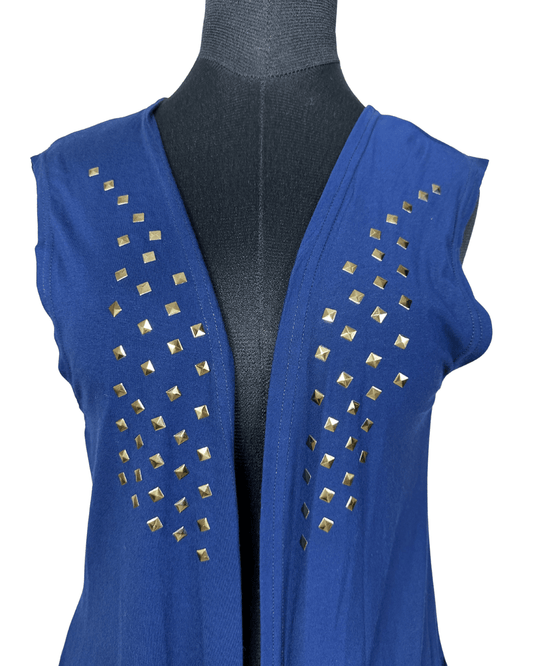 Navy Fringe Vest with Gold Studs - Funkify