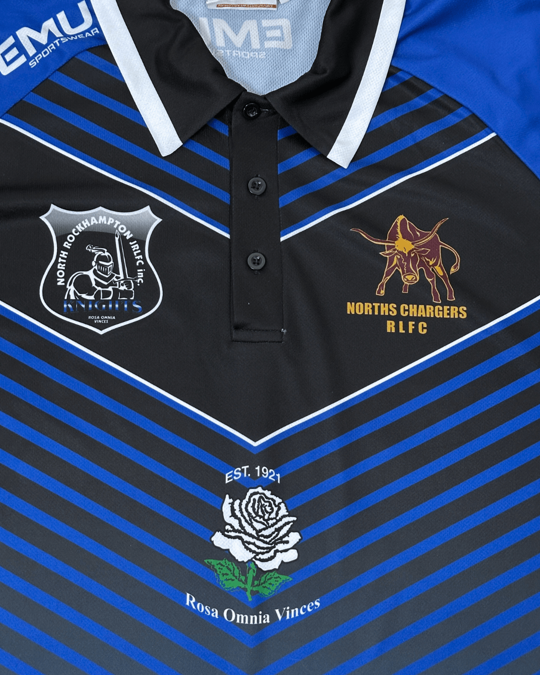 North Rockhampton RLFC x Norths Chargers Rugby Shirt – EMU Sportswear 2XL - Funkify