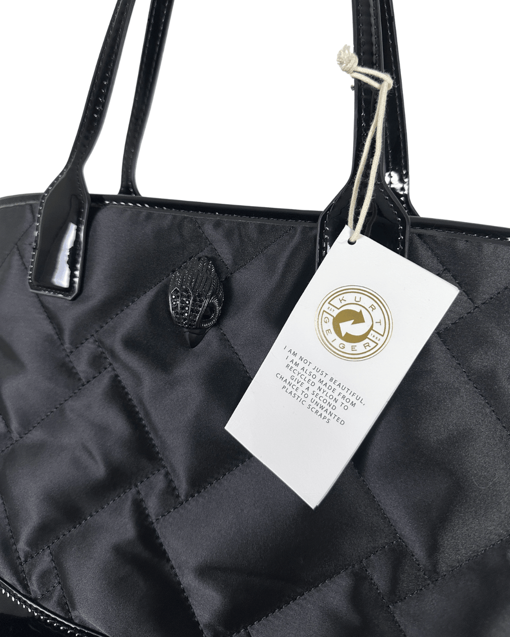NWT Kurt Geiger Black Nylon & Patent Shopper Tote (With Dust Bag) - Funkify