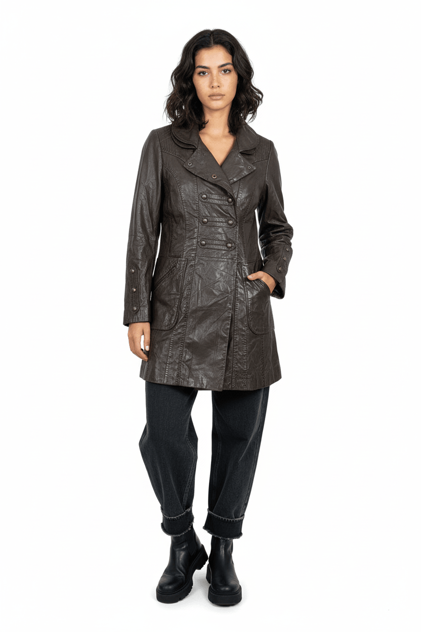 One Step Brown Sheep Leather Women's Coat - Funkify