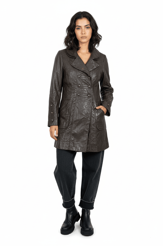 One Step Brown Sheep Leather Women's Coat - Funkify