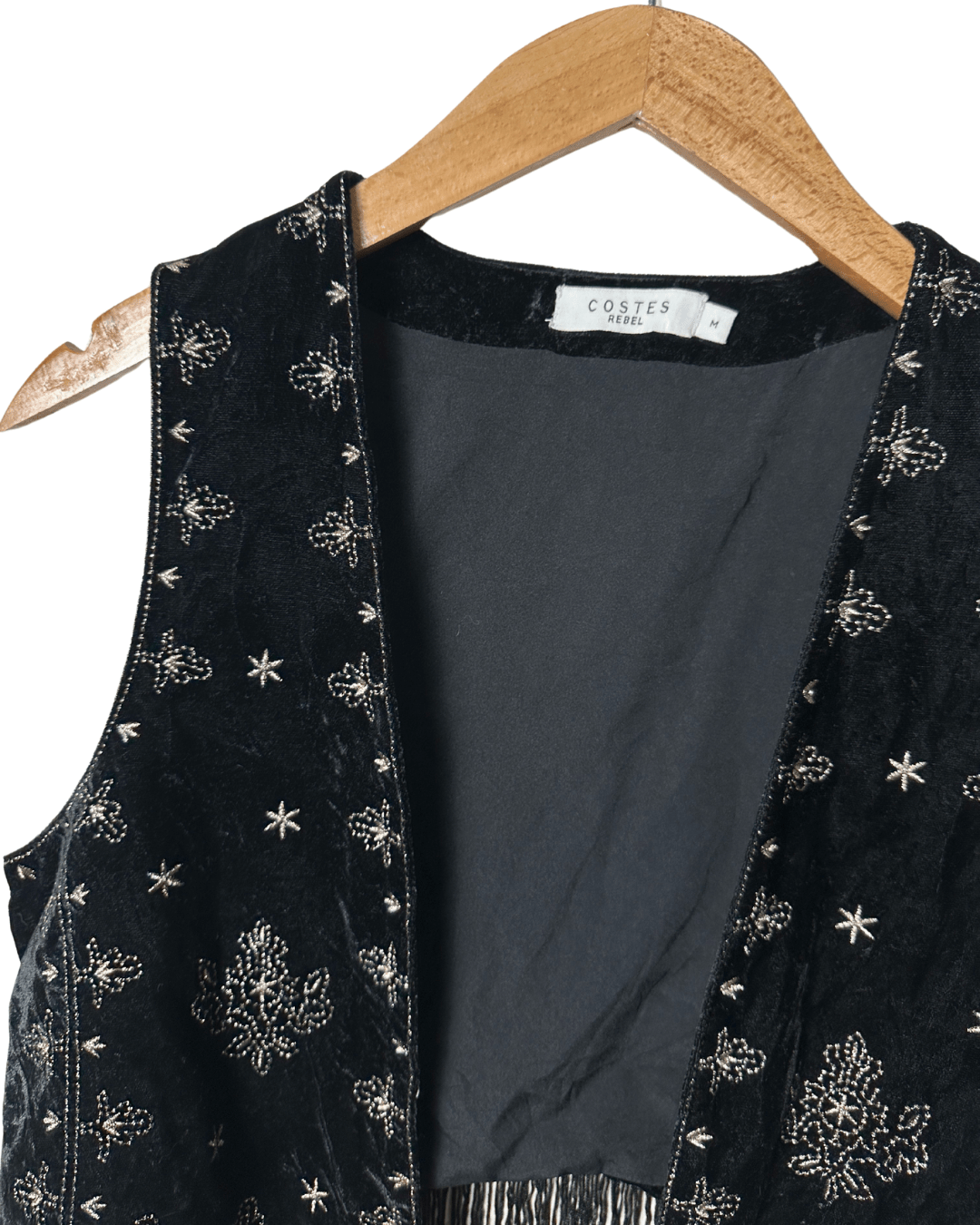 Open Front Boho Embroidered Vest Medium - Funkify