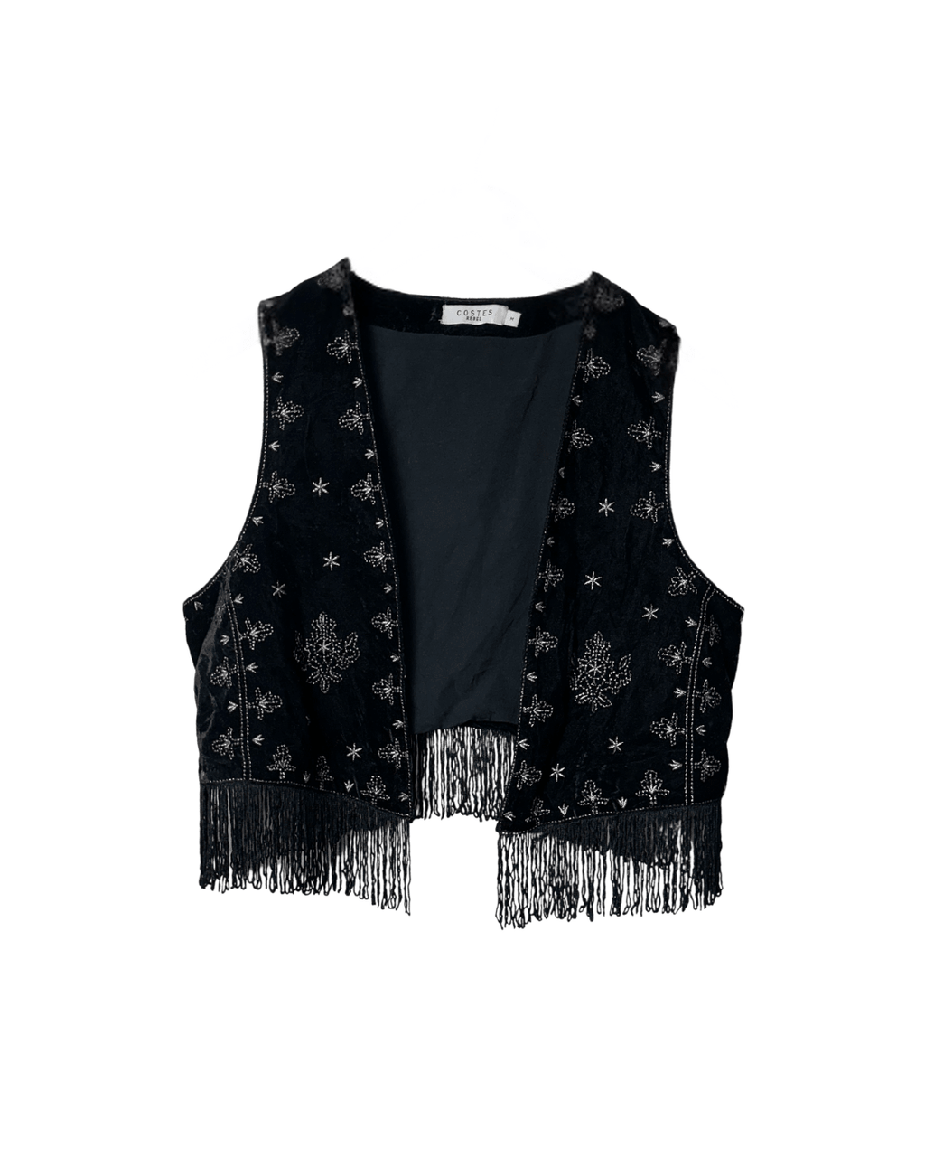 Open Front Boho Embroidered Vest Medium - Funkify