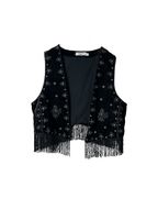 Open Front Boho Embroidered Vest Medium - Funkify