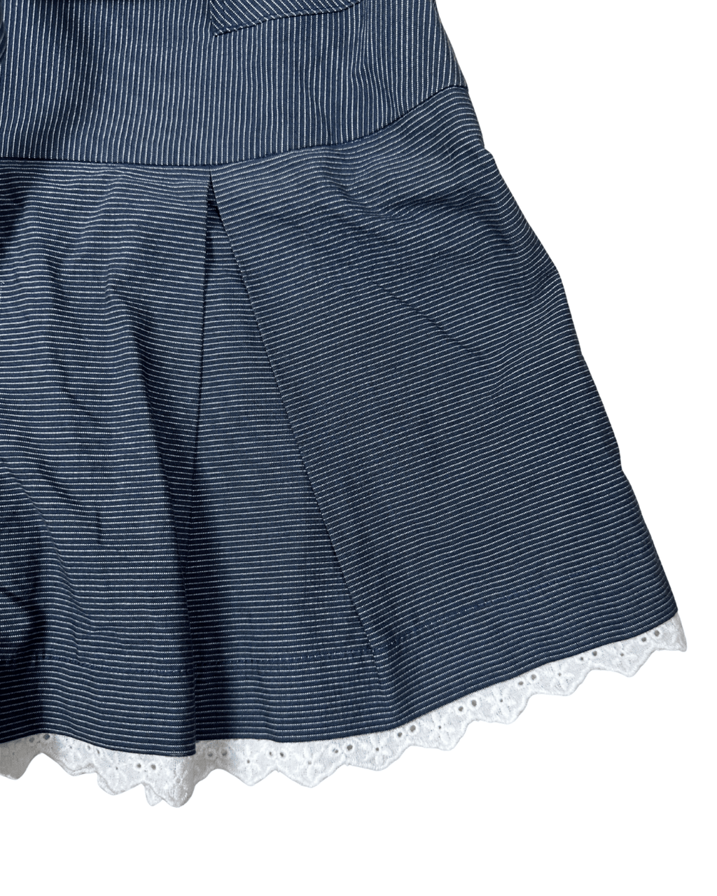 Orsay Striped Pleated Mini Skirt with Waist Tie & Lace Trim - Funkify