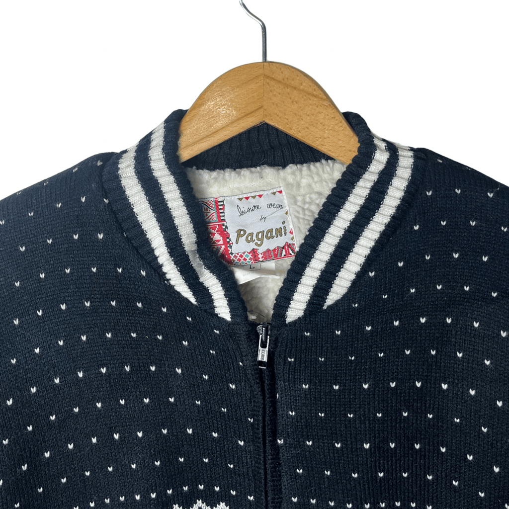 Pagani Winter Pattern Fur Lined Zip- up Sweater Large - Funkify