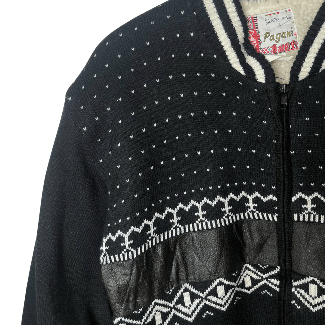 Pagani Winter Pattern Fur Lined Zip- up Sweater Large - Funkify