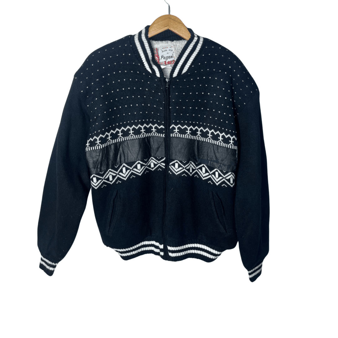 Pagani Winter Pattern Fur Lined Zip- up Sweater Large - Funkify