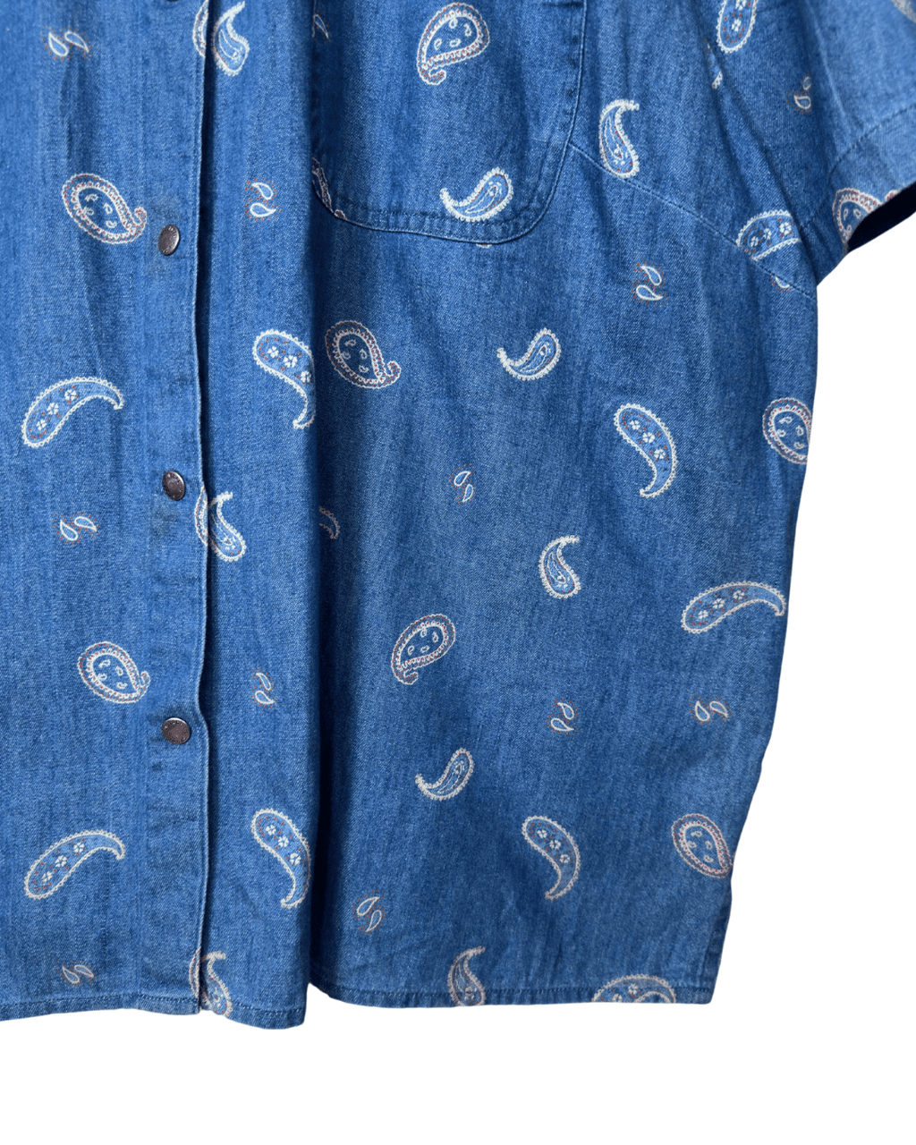 Paisley Print Women's Denim Shirt XL - Funkify