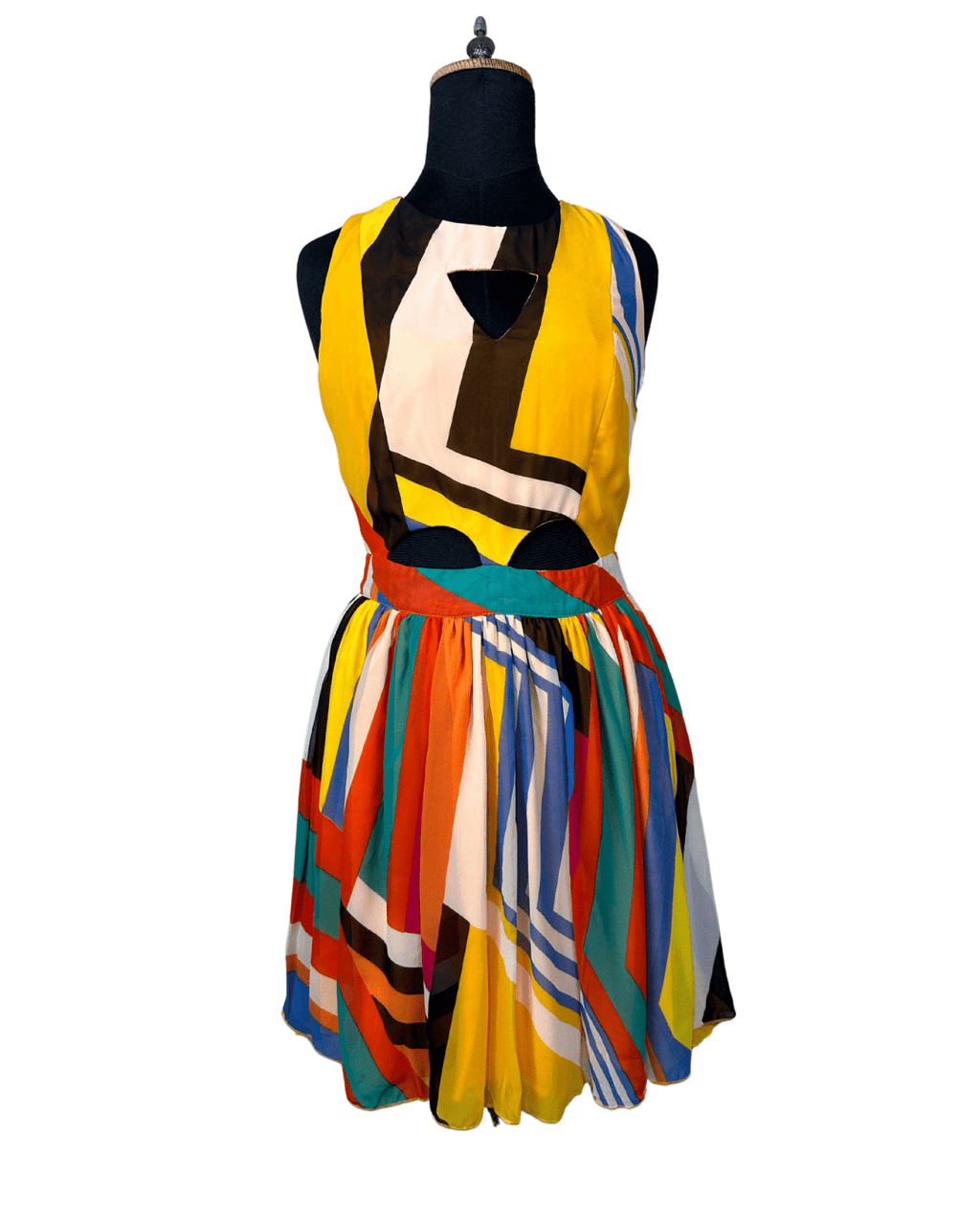 Parisian Collection Geometric Print Cutout Dress - Funkify