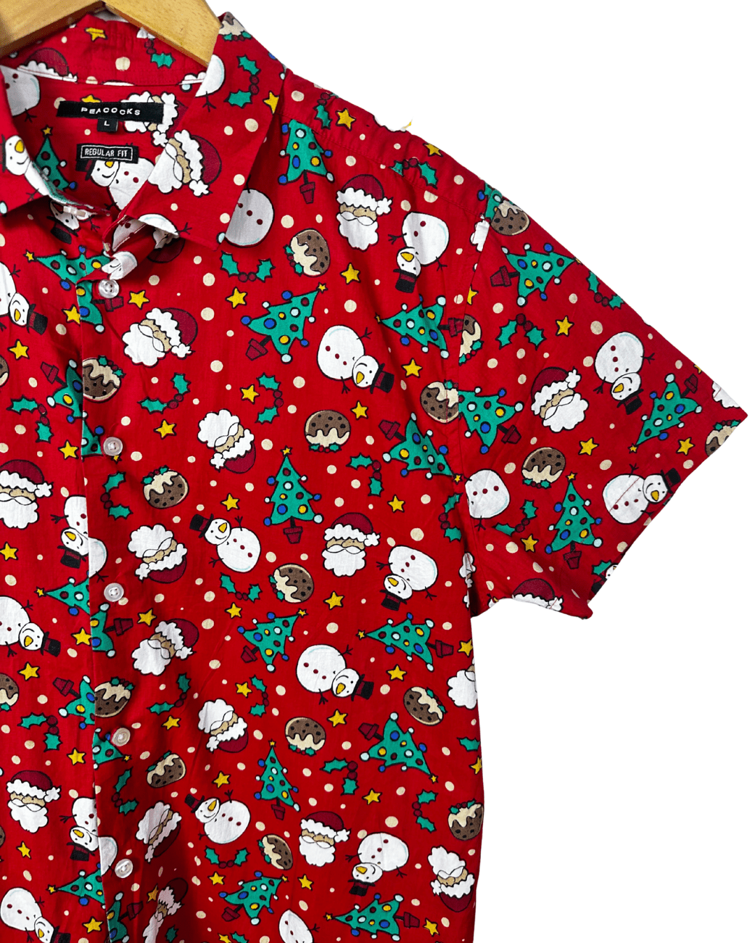 Peacocks Christmas Pattern Shirt - Large Regular Fit - Funkify