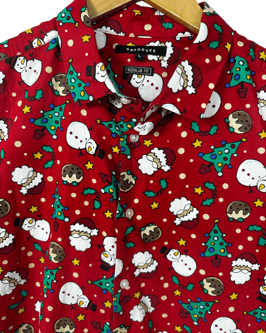 Peacocks Christmas Pattern Shirt - Large Regular Fit - Funkify
