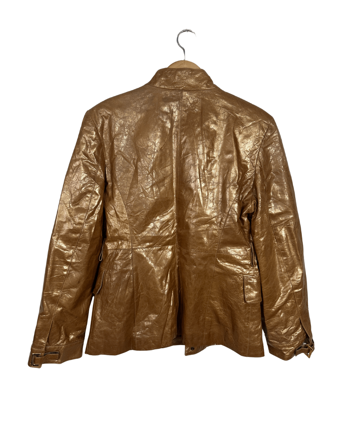 Phoenix Metallic Gold Genuine Leather Women's Jacket - Funkify