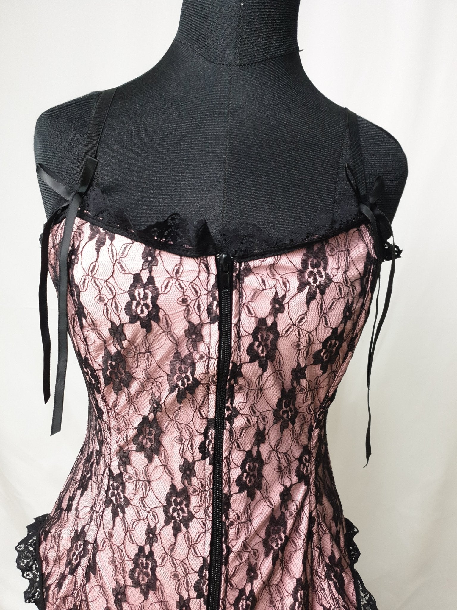Pink and Black Lace Corset - Funkify
