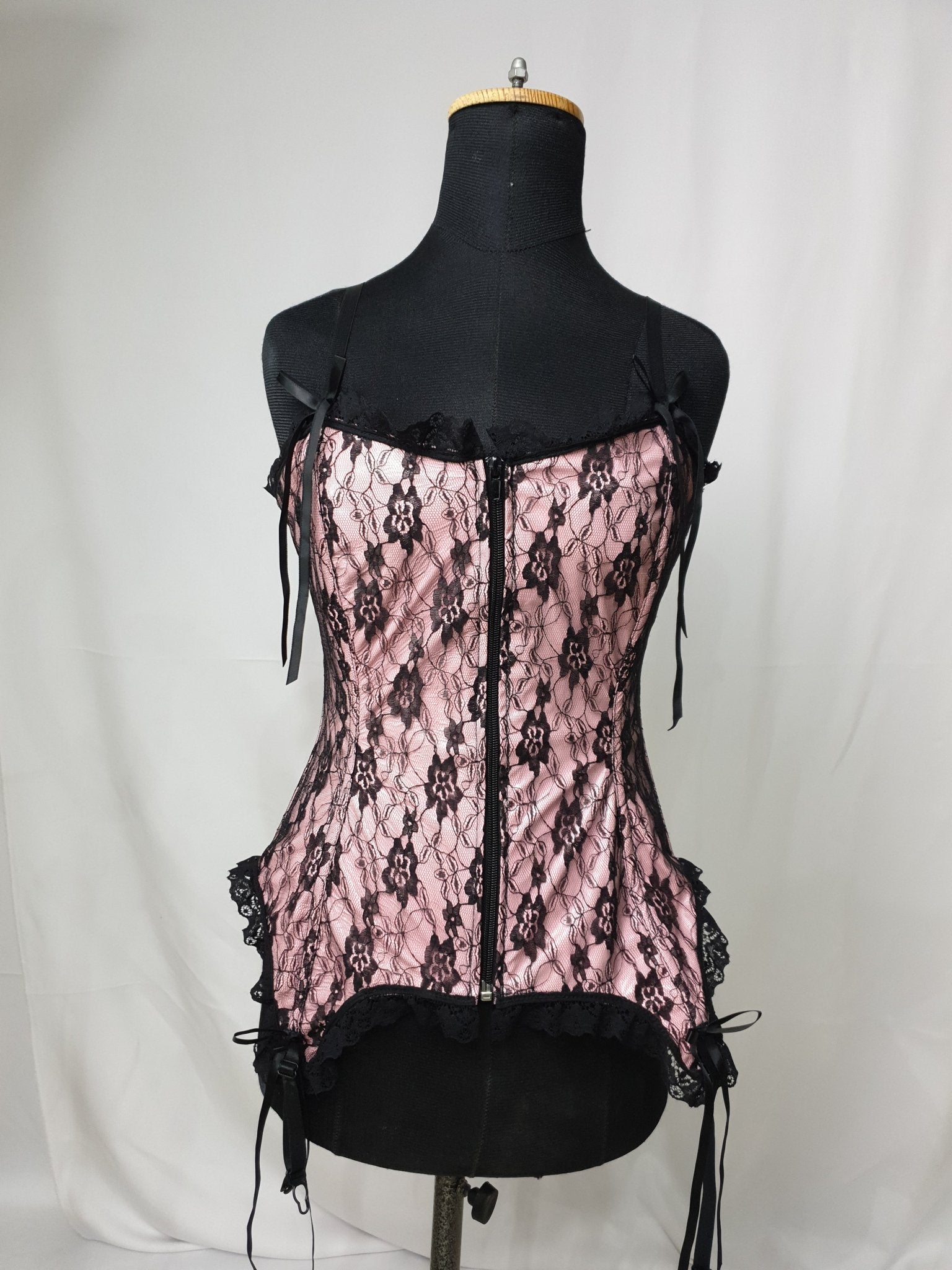 Pink and Black Lace Corset - Funkify