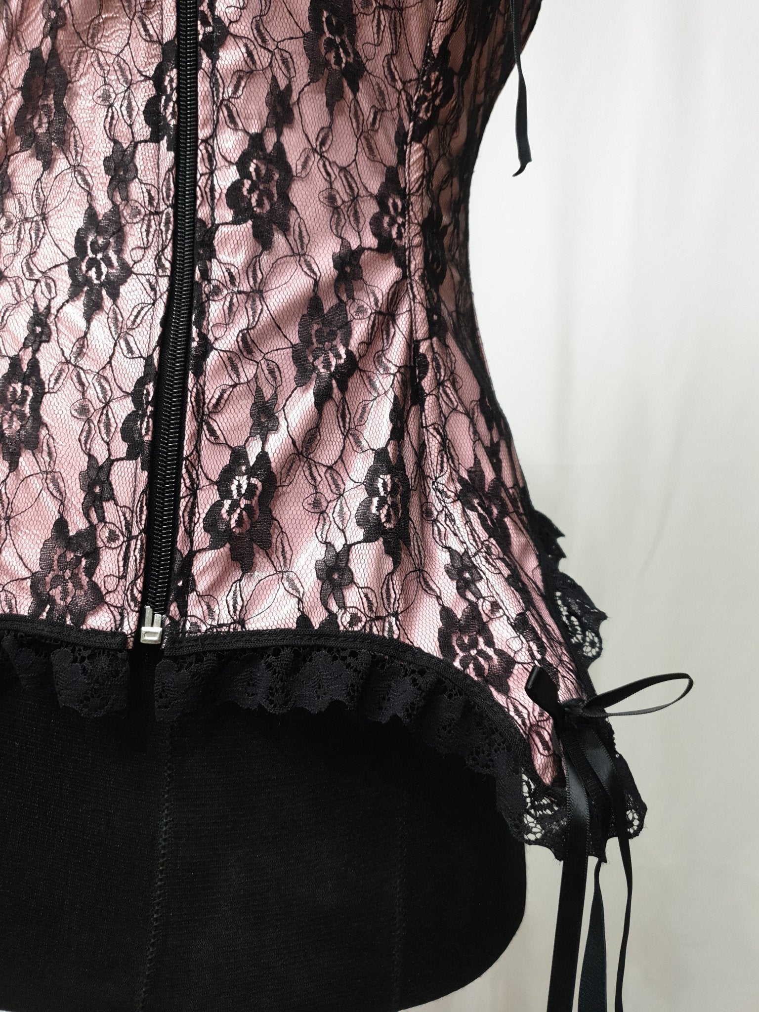 Pink and Black Lace Corset - Funkify