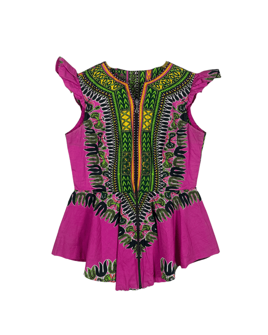 Pink Ankara Dashiki African Print Zip - Front Top - Funkify