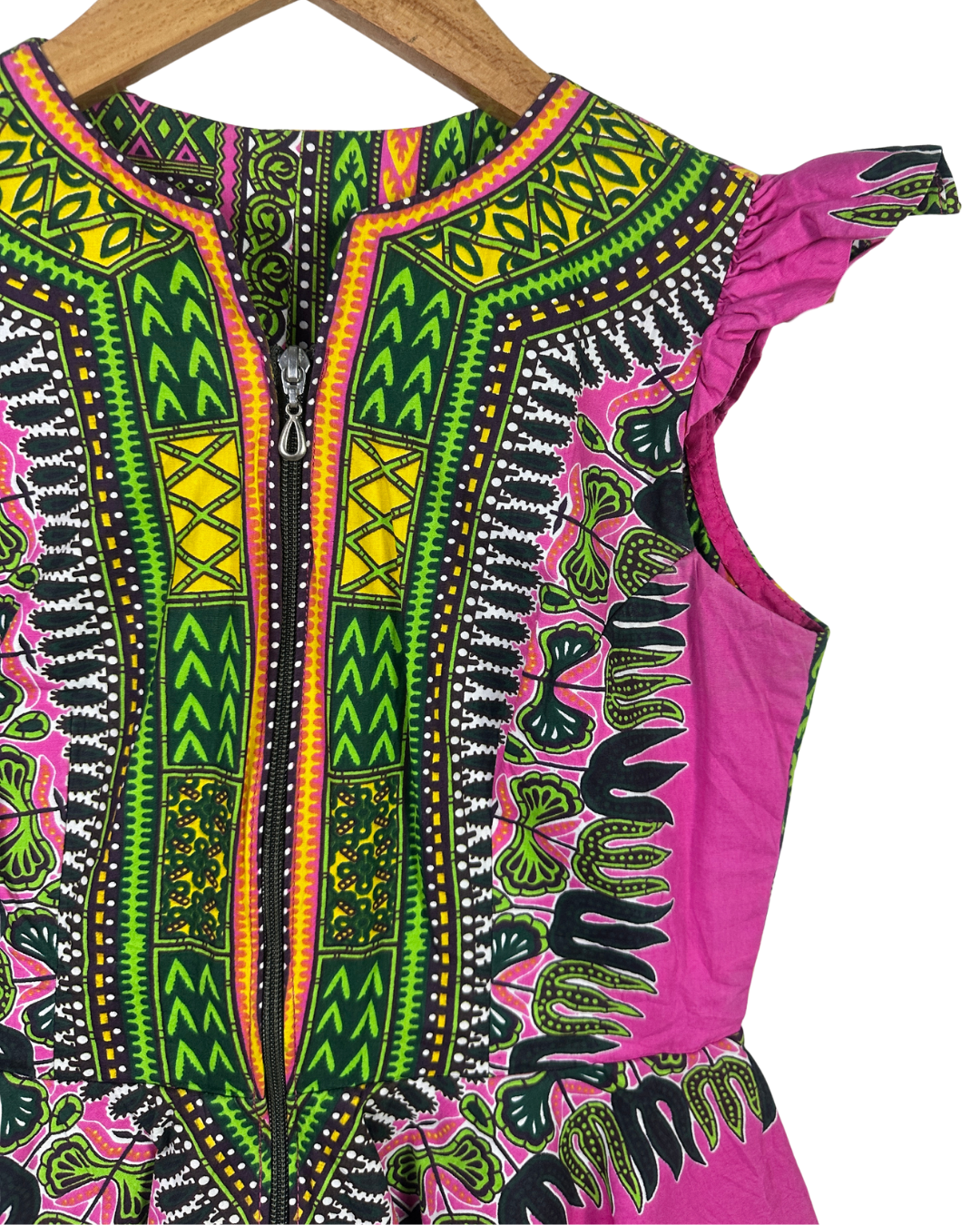 Pink Ankara Dashiki African Print Zip - Front Top - Funkify