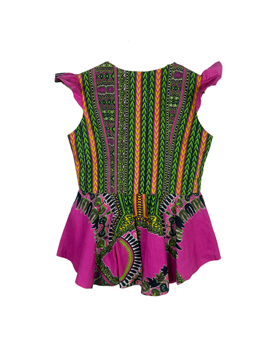 Pink Ankara Dashiki African Print Zip - Front Top - Funkify