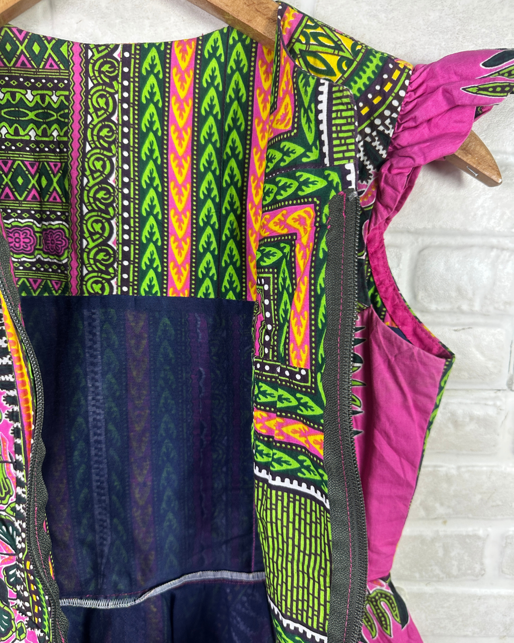 Pink Ankara Dashiki African Print Zip - Front Top - Funkify