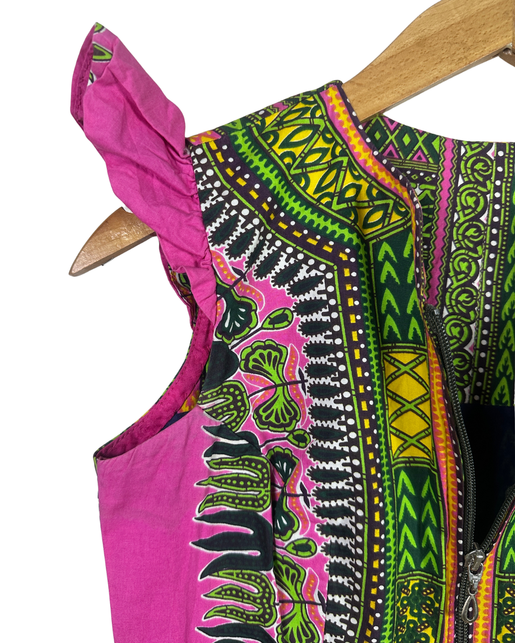 Pink Ankara Dashiki African Print Zip - Front Top - Funkify