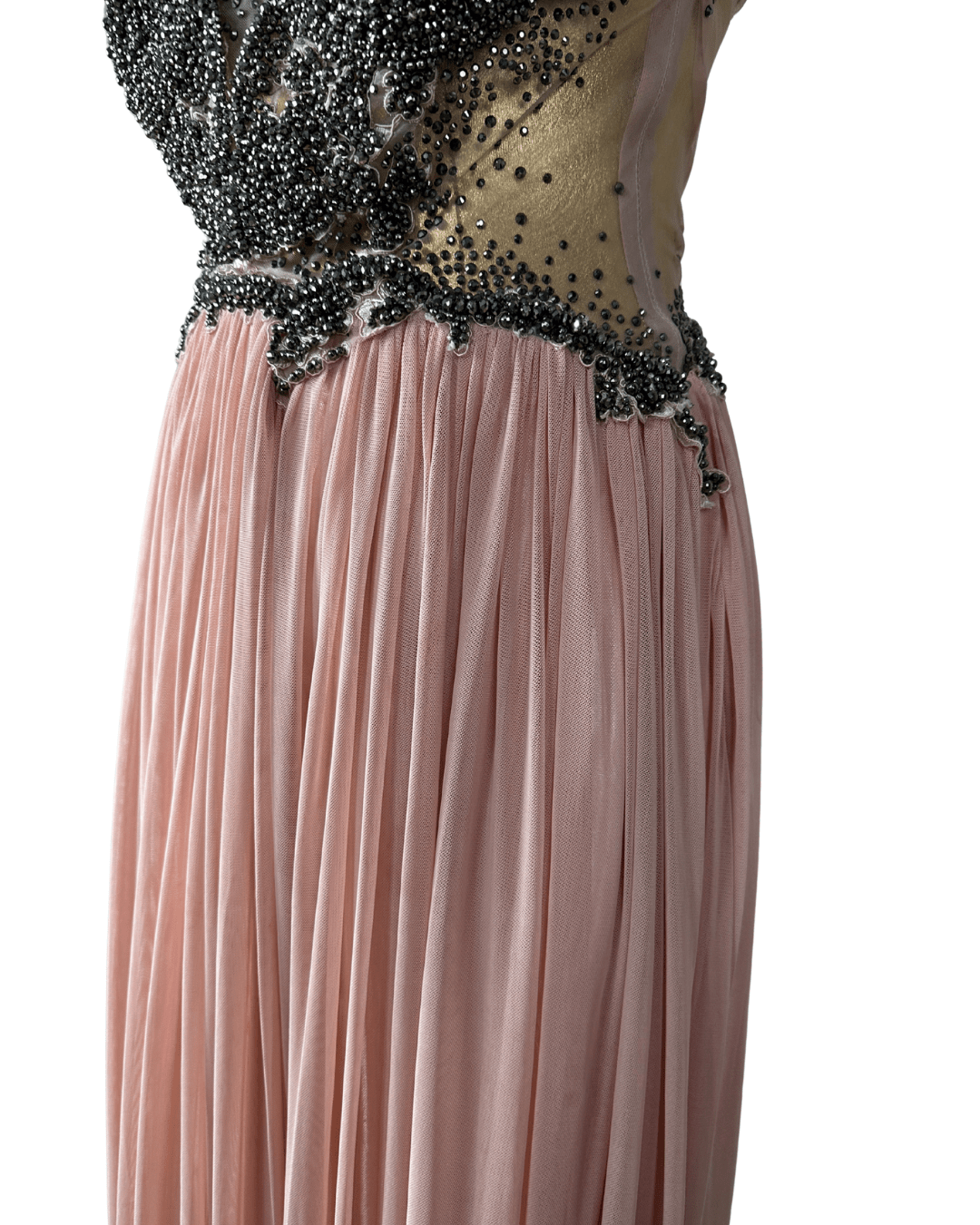 Pink Evening Gown with Sheer Beaded Bodice & Back - Funkify