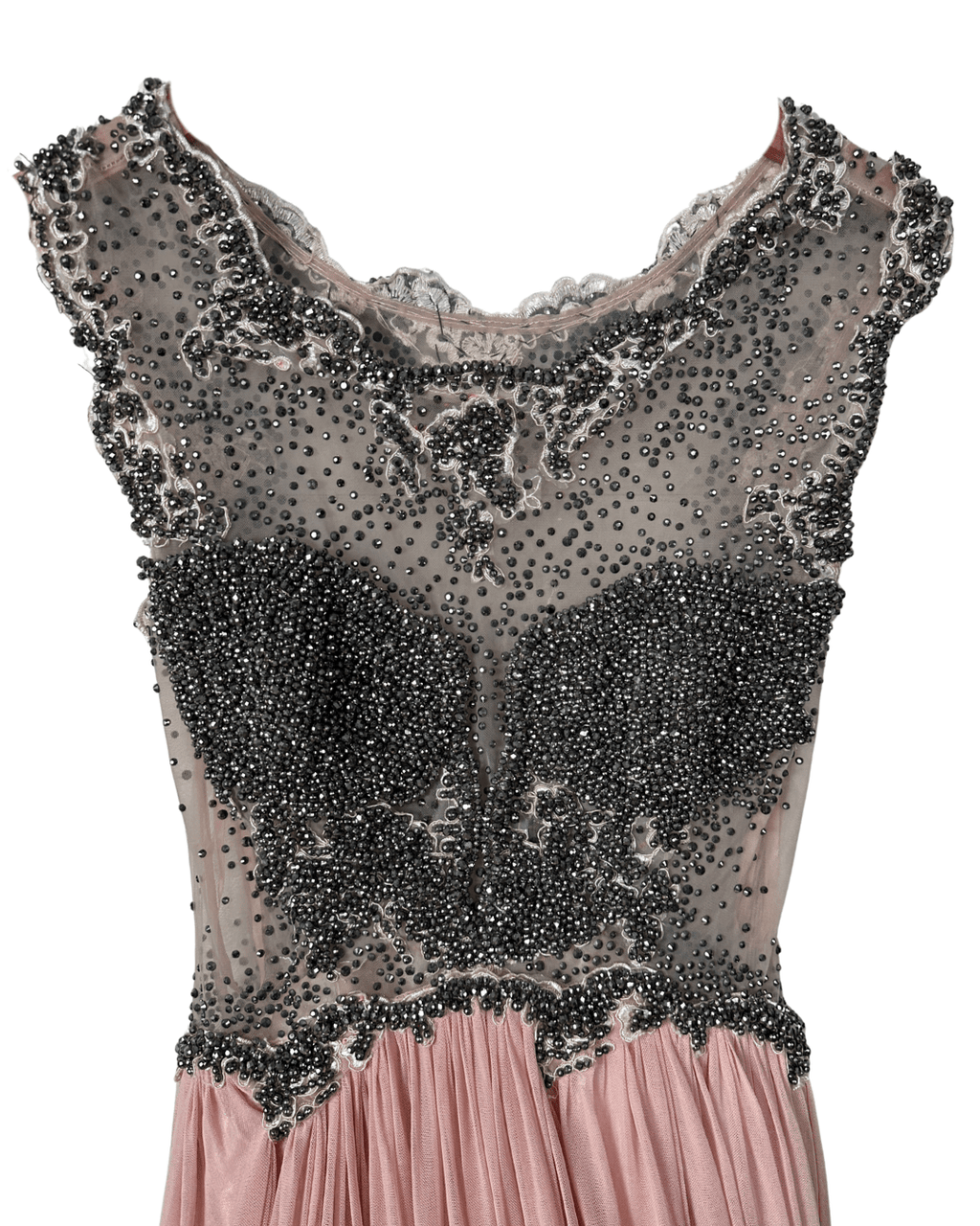 Pink Evening Gown with Sheer Beaded Bodice & Back - Funkify
