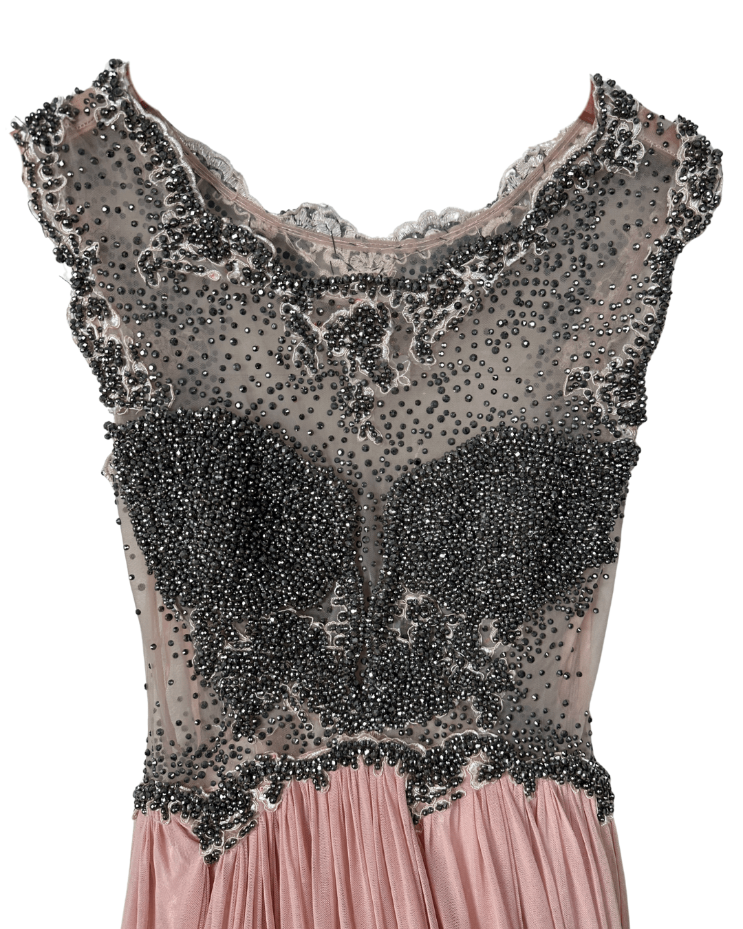 Pink Evening Gown with Sheer Beaded Bodice & Back - Funkify