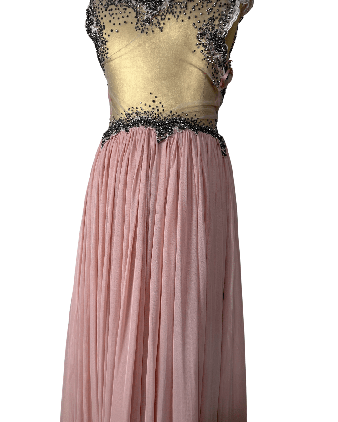 Pink Evening Gown with Sheer Beaded Bodice & Back - Funkify