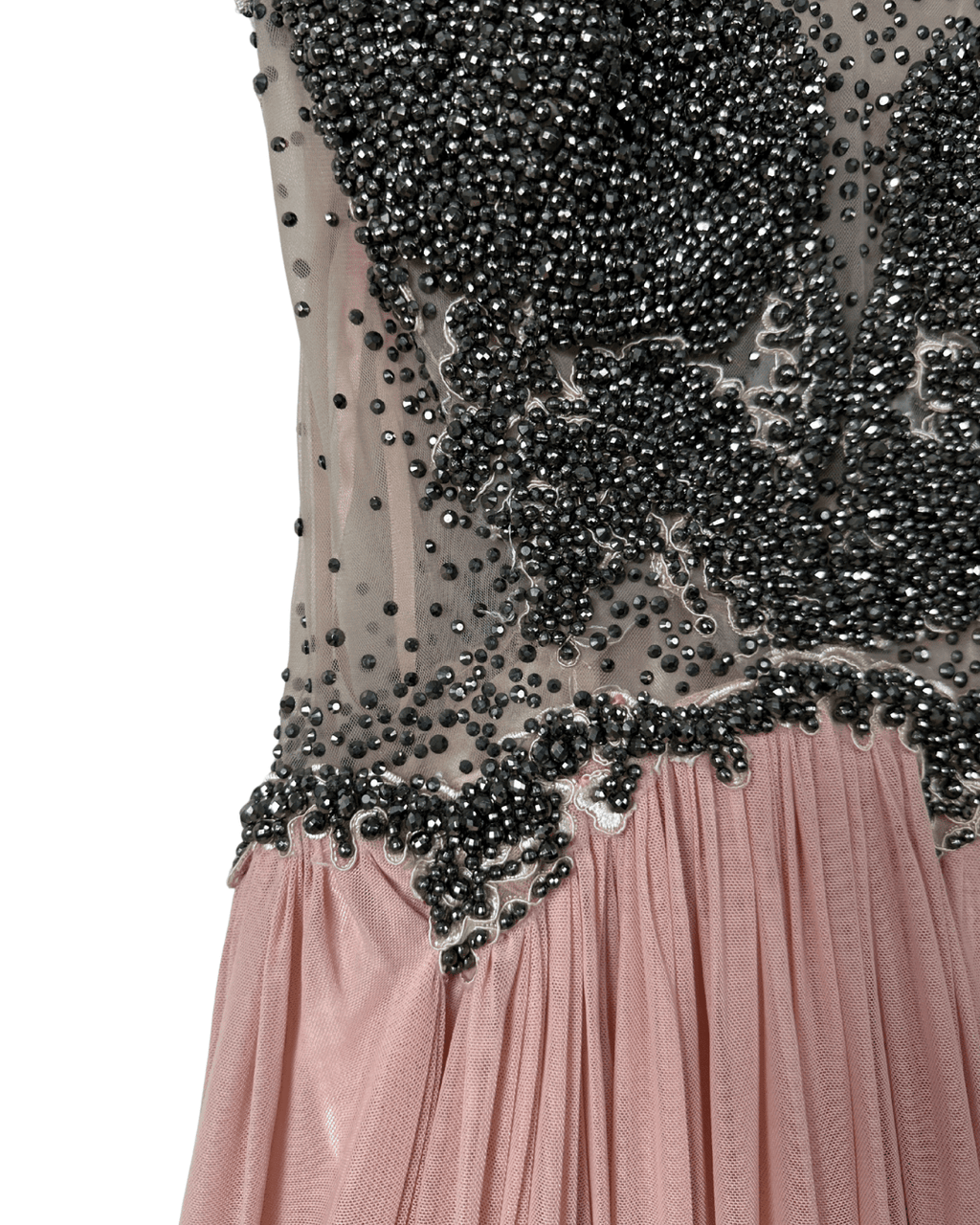 Pink Evening Gown with Sheer Beaded Bodice & Back - Funkify