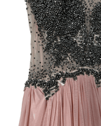 Pink Evening Gown with Sheer Beaded Bodice & Back - Funkify