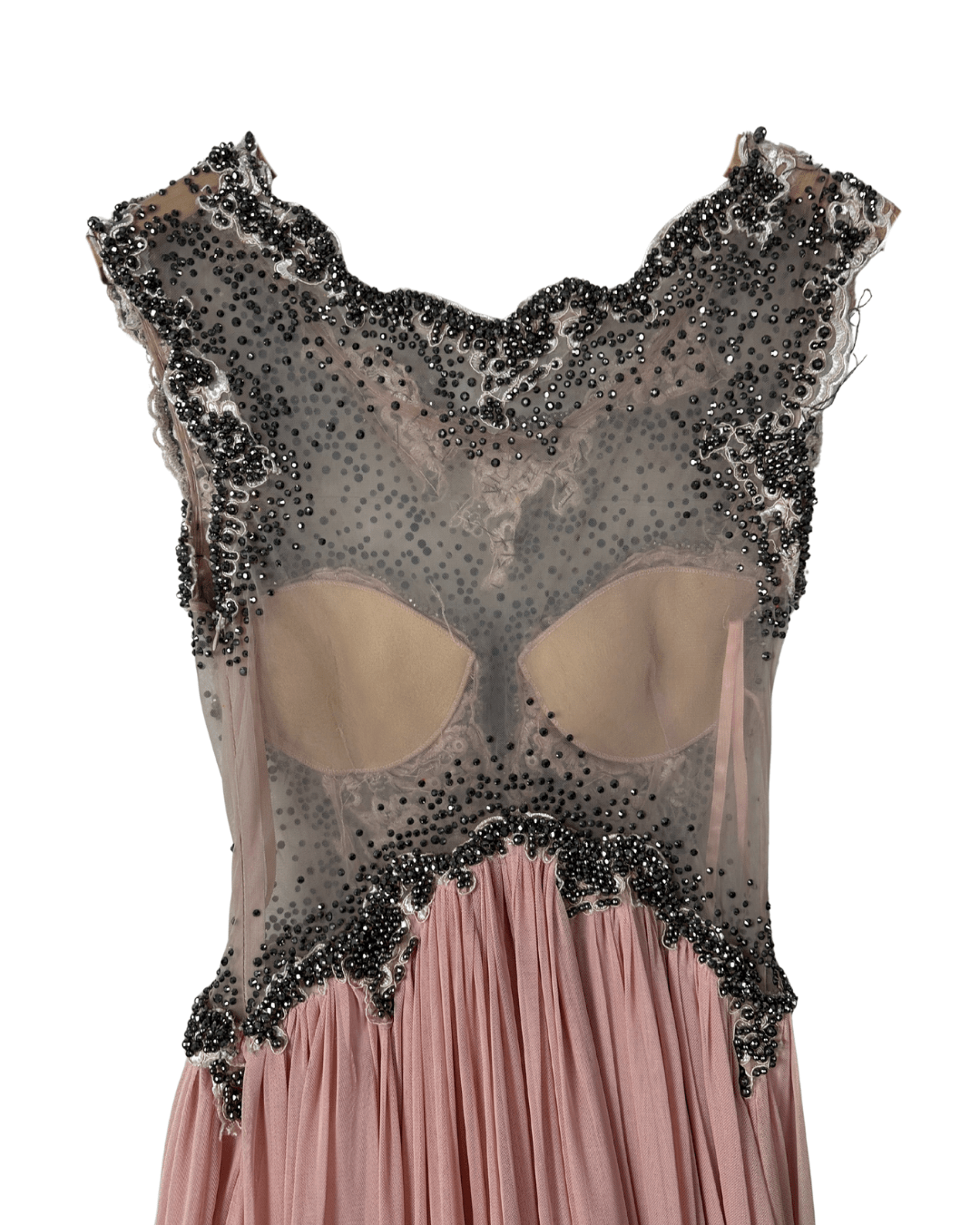 Pink Evening Gown with Sheer Beaded Bodice & Back - Funkify