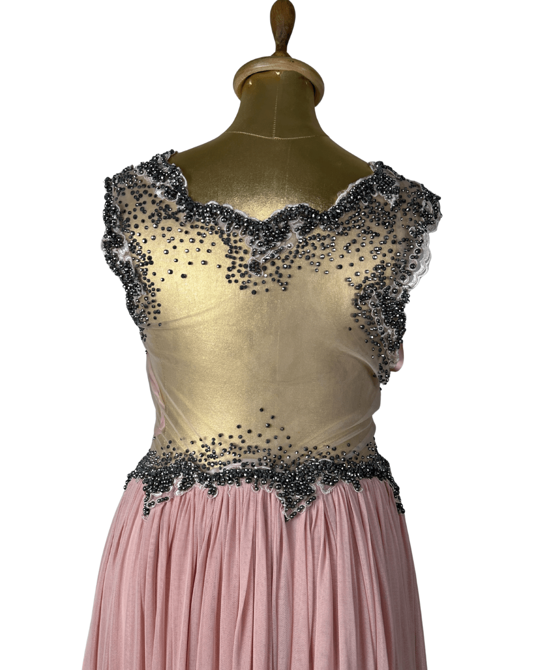 Pink Evening Gown with Sheer Beaded Bodice & Back - Funkify