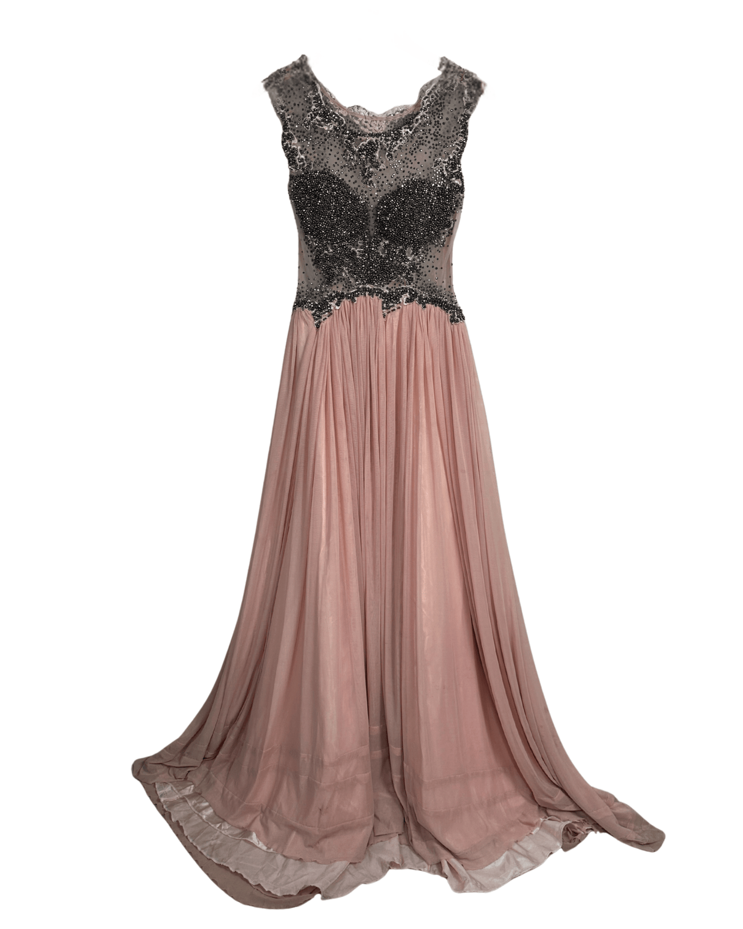 Pink Evening Gown with Sheer Beaded Bodice & Back - Funkify