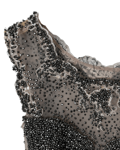 Pink Evening Gown with Sheer Beaded Bodice & Back - Funkify