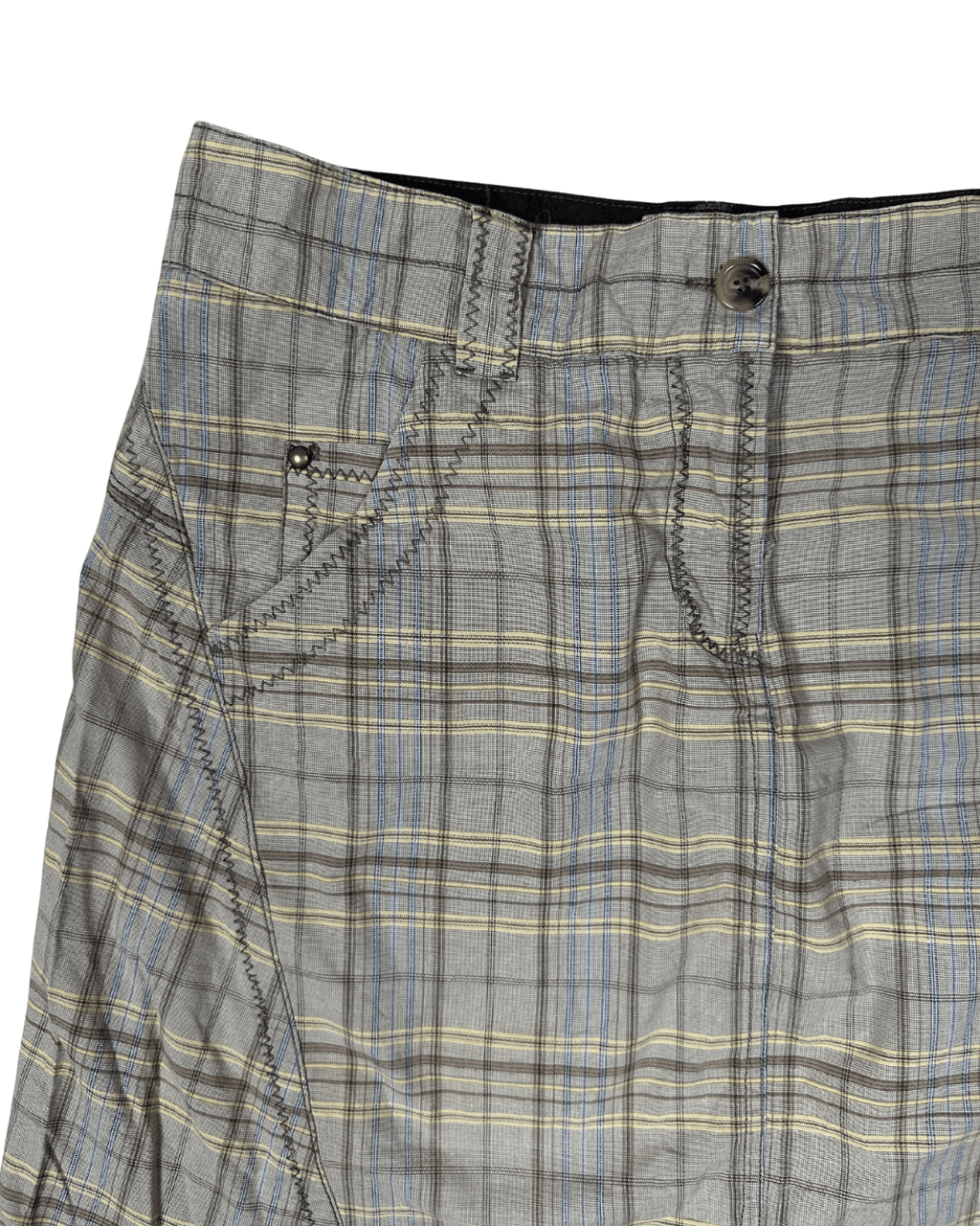 Plaid A - Line Midi Skirt with Front Pockets and Back Pockets - Funkify