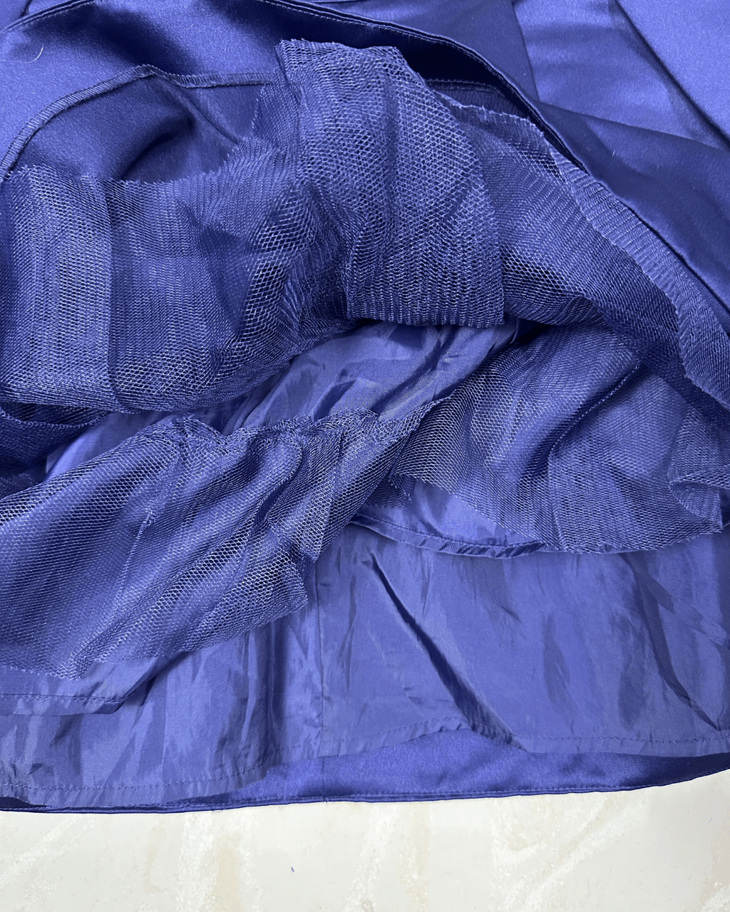 Pleated Satin Mini Skirt with Tulle Layers - Medium - Funkify