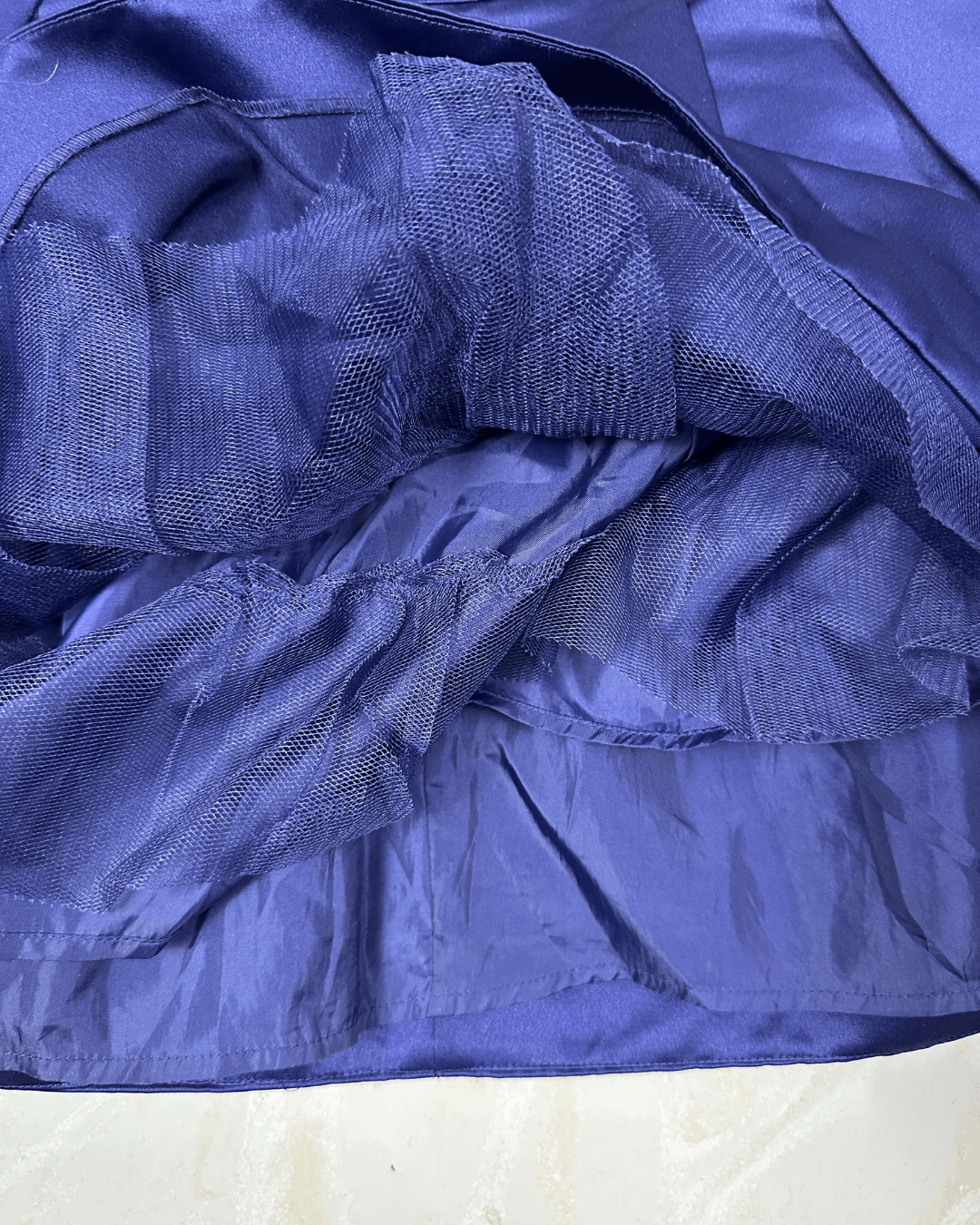Pleated Satin Mini Skirt with Tulle Layers - Medium - Funkify
