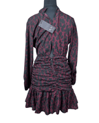 Plum Leopard Print Ruched Faux - Wrap Dress - Funkify