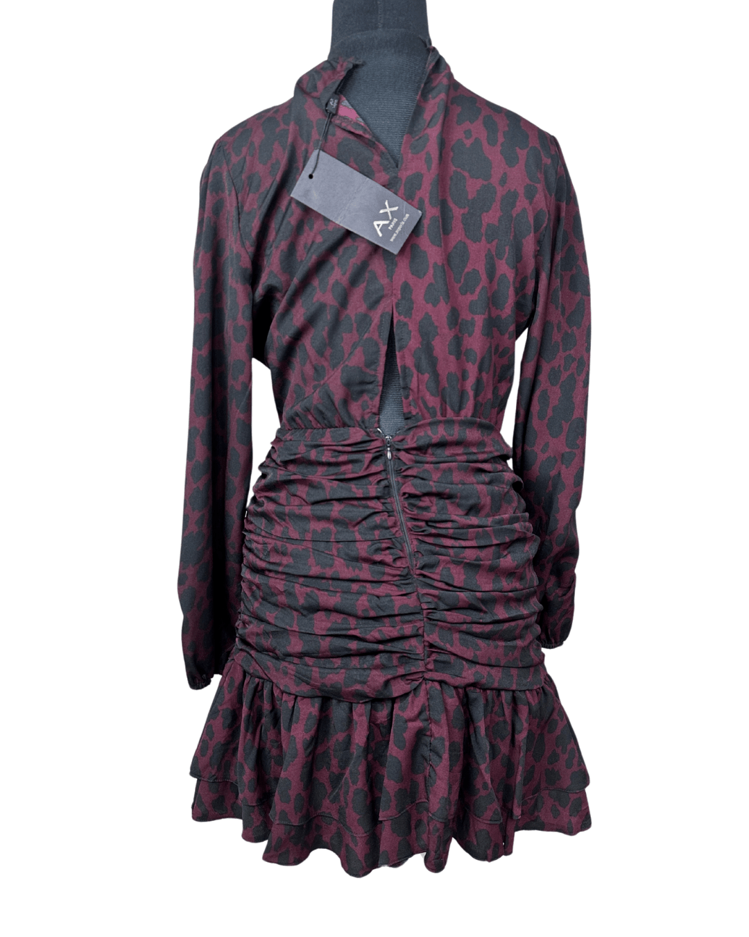 Plum Leopard Print Ruched Faux - Wrap Dress - Funkify