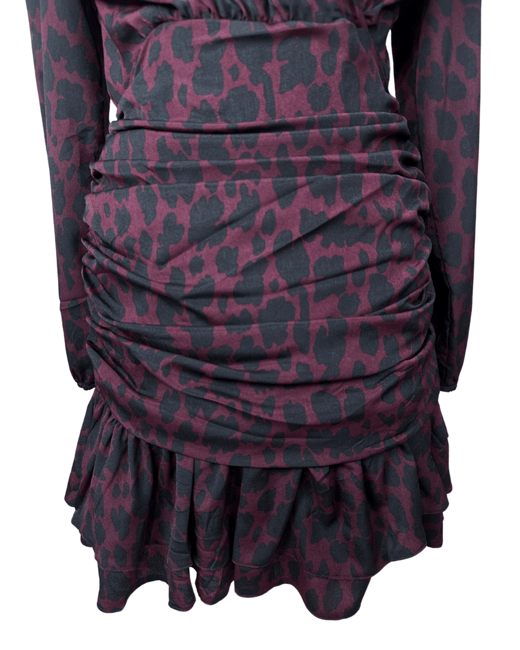 Plum Leopard Print Ruched Faux - Wrap Dress - Funkify