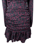 Plum Leopard Print Ruched Faux - Wrap Dress - Funkify