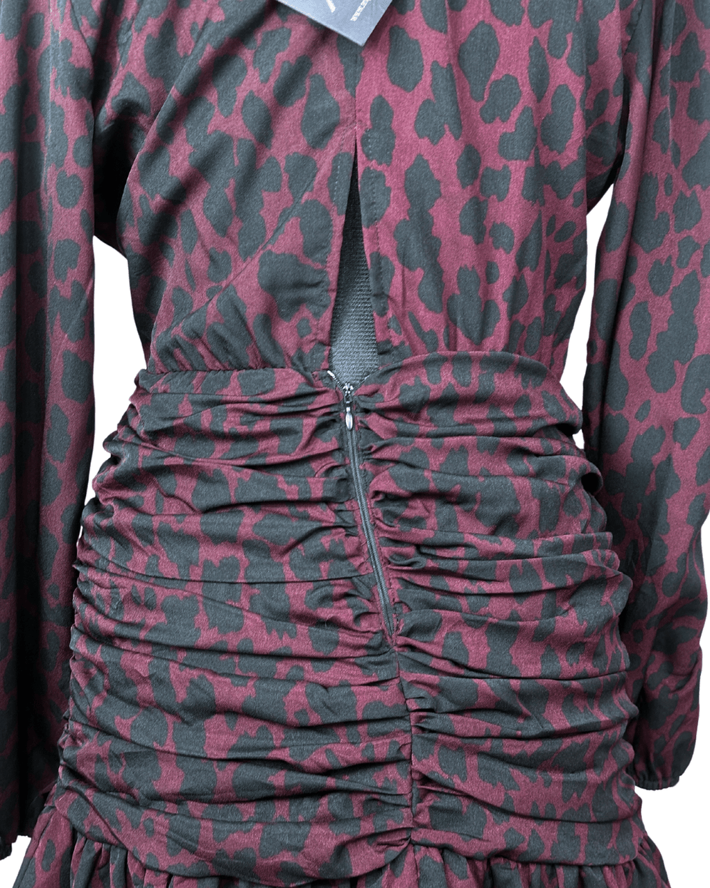 Plum Leopard Print Ruched Faux - Wrap Dress - Funkify