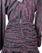 Plum Leopard Print Ruched Faux - Wrap Dress - Funkify